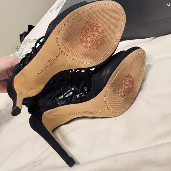 VINCE CAMUTO Formal Shoes Black Leather Caged Heels strappy sz 6.5 Fossel - Picture 5 of 8
